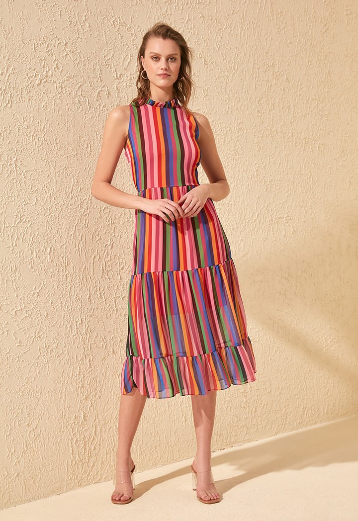 multicolored-striped-midi-dress