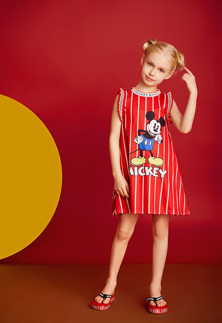 Mickey Mouse Striped Mesh Ruffle Rib Dress ZAY Mickey Mouse Striped Mesh Ruffle Rib Dress ZAY