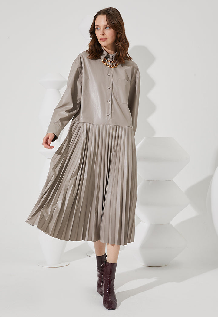open lace back dress Shirt Dress With Pleated Skirt – ZAY