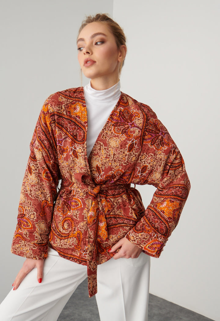 Multicolored Short Kimono With Belt