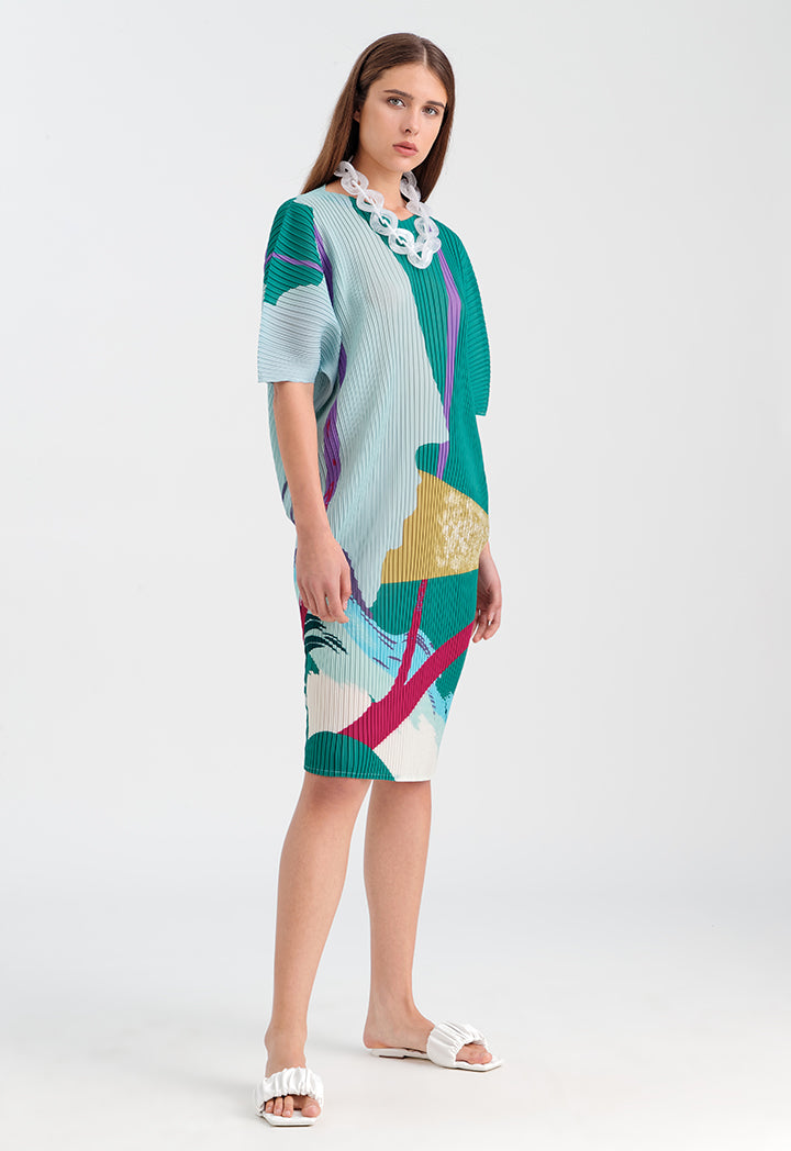 Abstract Printed Pleated Dress