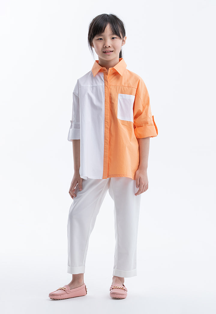 Collared Colorblock Rounded Hem Shirt