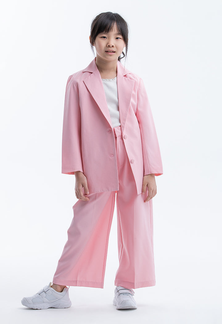 Solid Notch Lapel Blazer And Wide Leg Trousers Set