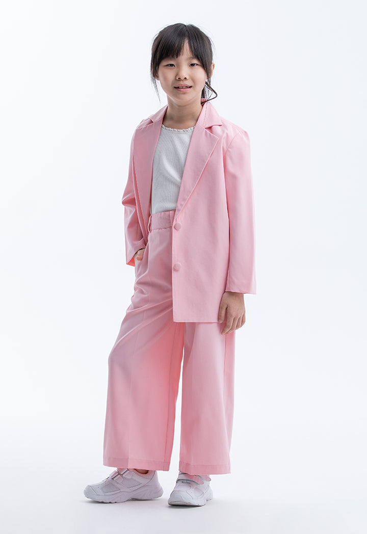 Solid Notch Lapel Blazer And Wide Leg Trousers Set