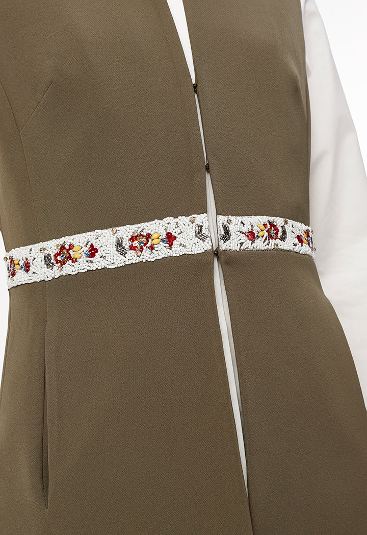 Beaded Applique Long Gilet