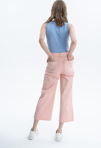 Solid Pleated Waist Wide Leg Jeans