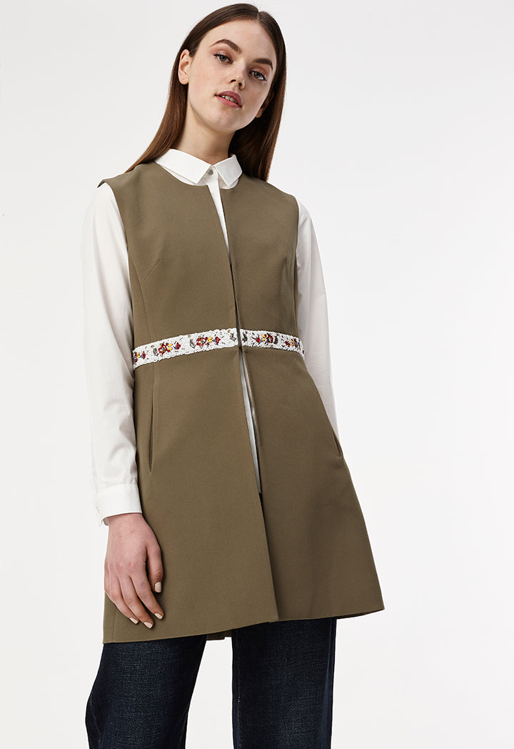 Beaded Applique Long Gilet