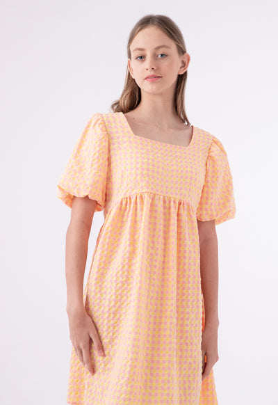 Textured Checkered Back Keyhole Dress