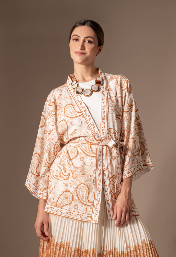 Contrast Paisley Printed Kimono