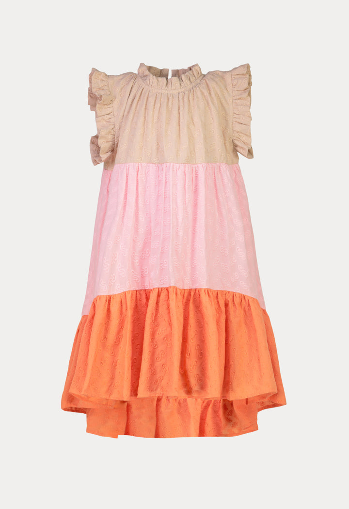 Frill Trim Ruffle Neck Colorblock Sleeveless Dress