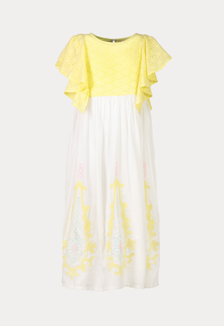 Schiffli Embroidered Flounce Dress