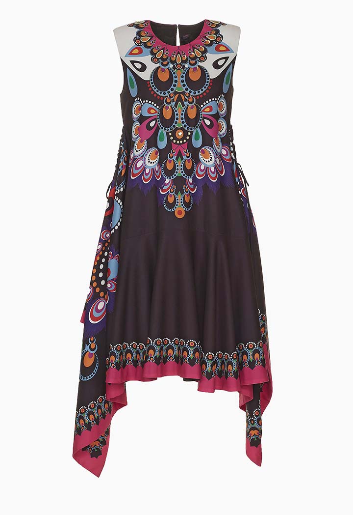 Printed Beaded Wrap Dress - Fresqa