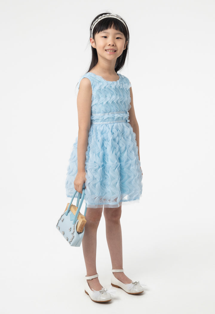 Tulle Ruched Ruffle Sleeveless Dress