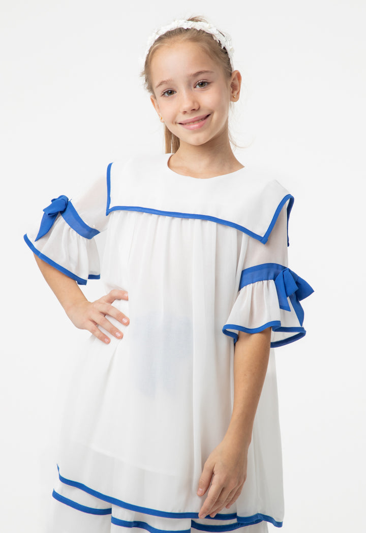 Contrast With Ribbons Blouse And Skirt Set