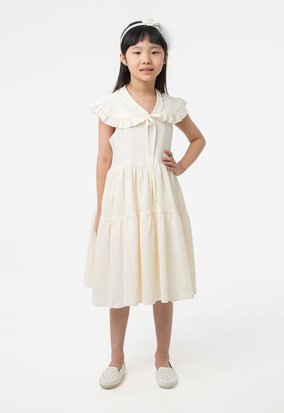 Sleeveless Textured Tiered Midi Dress With Attachable Collar