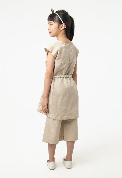 Solid Peter Pan Collar Blouse And Cropped Pants Set