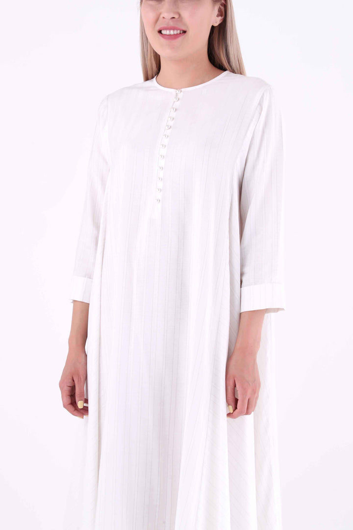 Contrast Pearl Loop Button Dress