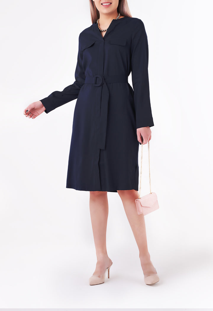 Mandarin Collar Shirt Dress
