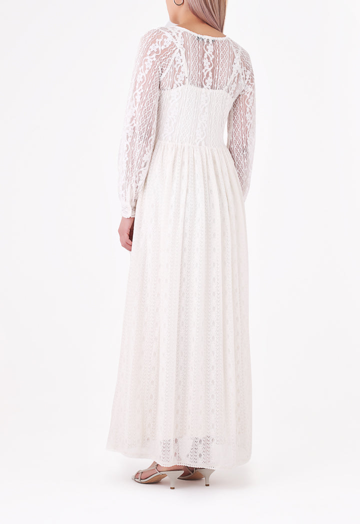 White Maxi Lace A-Line Dress
