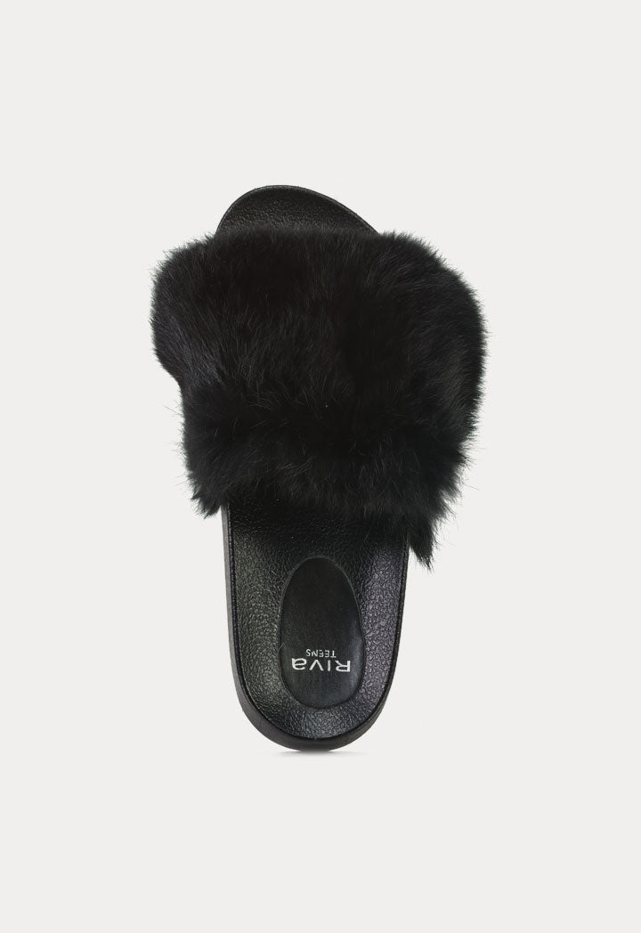 Faux Fur Slides Open Toe Sandals