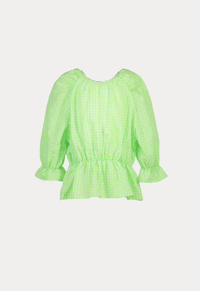 Seersucker Check Raglan Sleeve Blouse