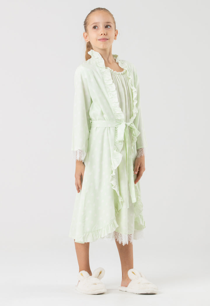 Polka Dots Lace Ruffle Open Collar Sleep Robe