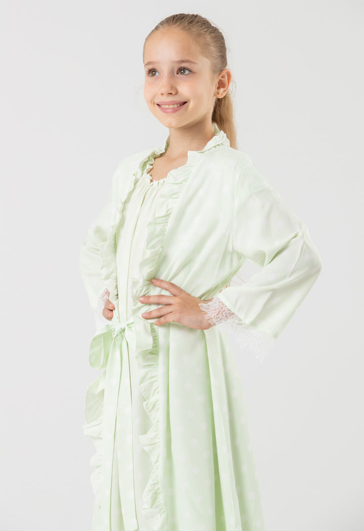 Polka Dots Lace Ruffle Open Collar Sleep Robe