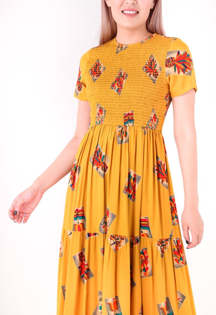 Printed Shirred Dress