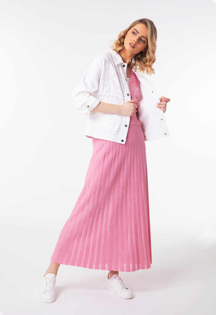 Striped Pleated Glitter Knit Skirt
