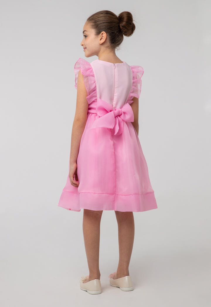 Solid Organza Frill Rhinestones Embellish Sleeveless Dress
