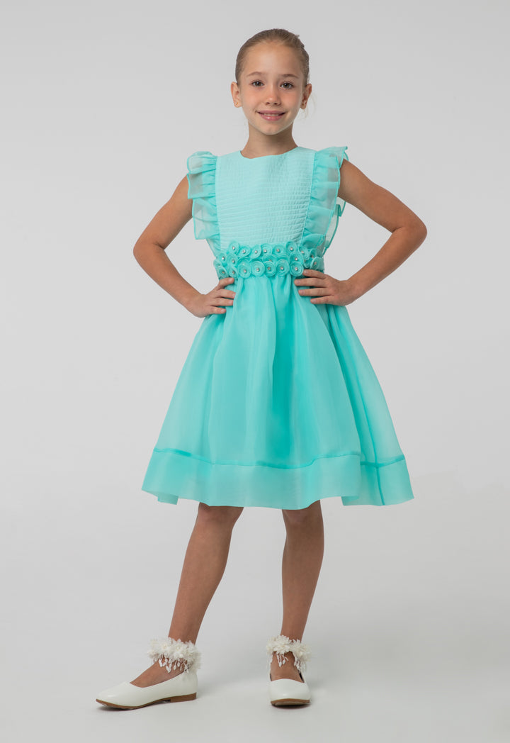 Solid Organza Frill Rhinestones Embellish Sleeveless Dress