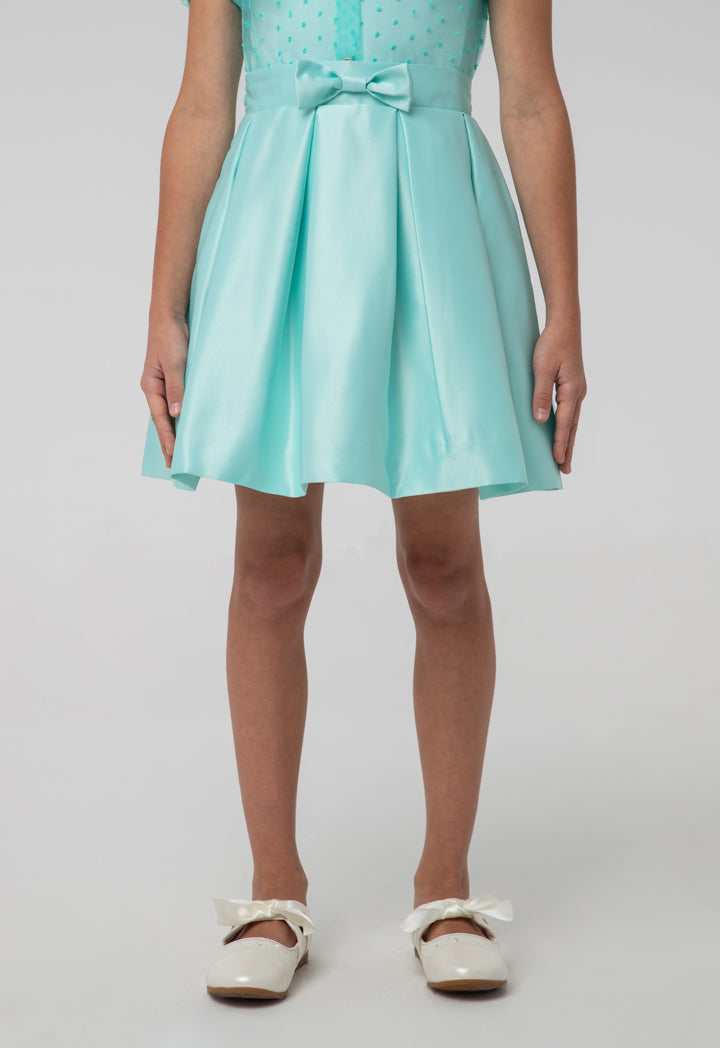 Solid Box Pleated Bow Flare Skirt