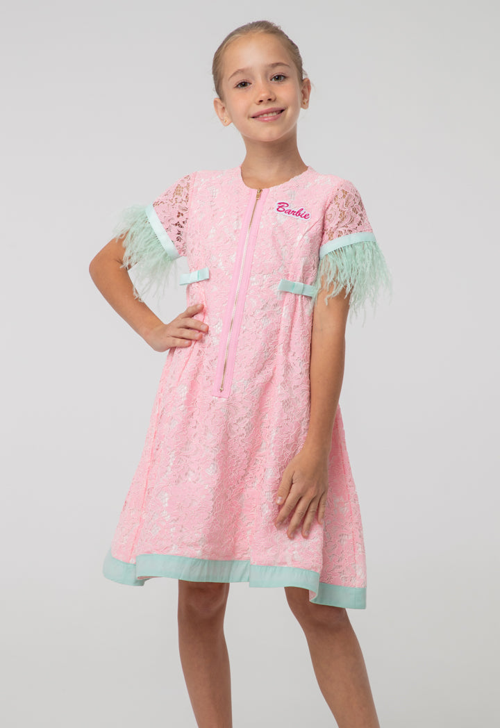 Barbie Zip Up Floral Lace Fabric Flare Dress