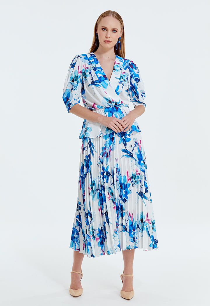 Printed A-Line Pleated Skirt