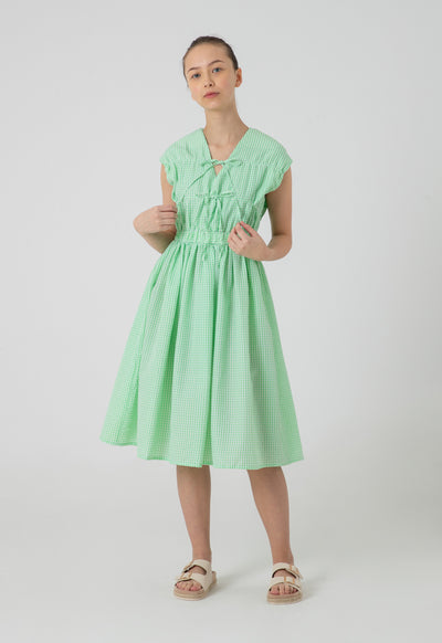 Drawstring Striped Seersucker Midi Dress