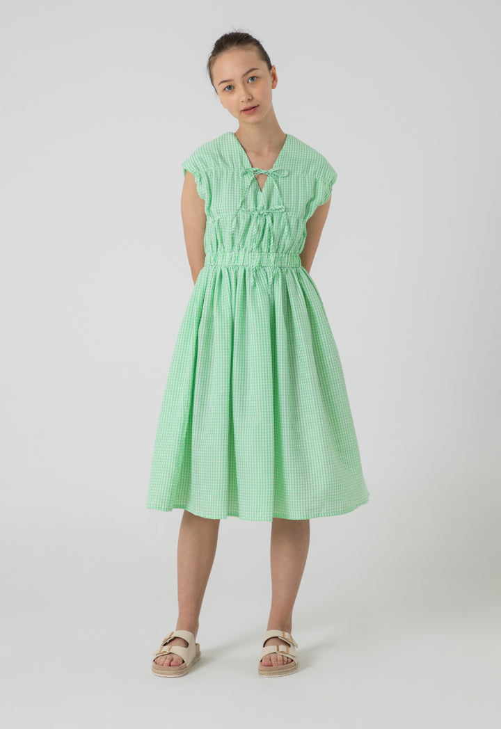 Drawstring Striped Seersucker Midi Dress