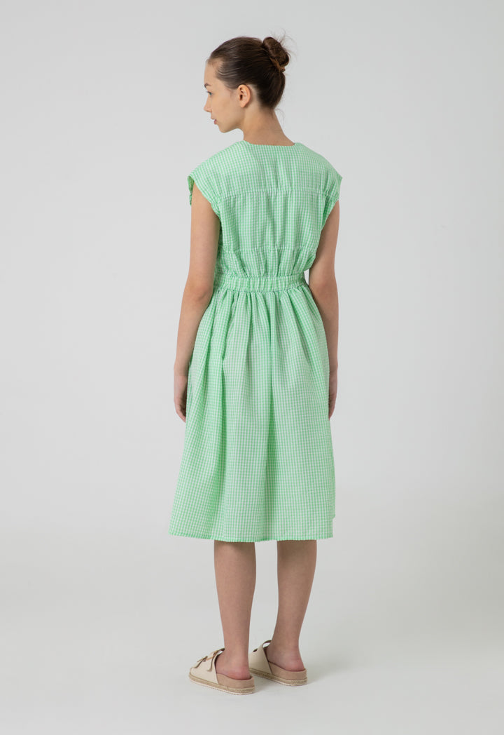 Drawstring Striped Seersucker Midi Dress