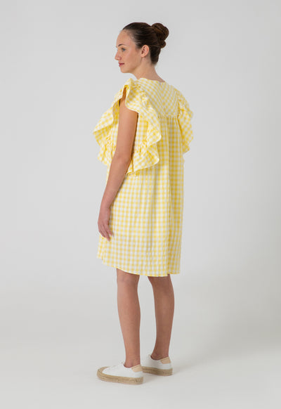 Plaid Seersucker Midi Ruffle Dress