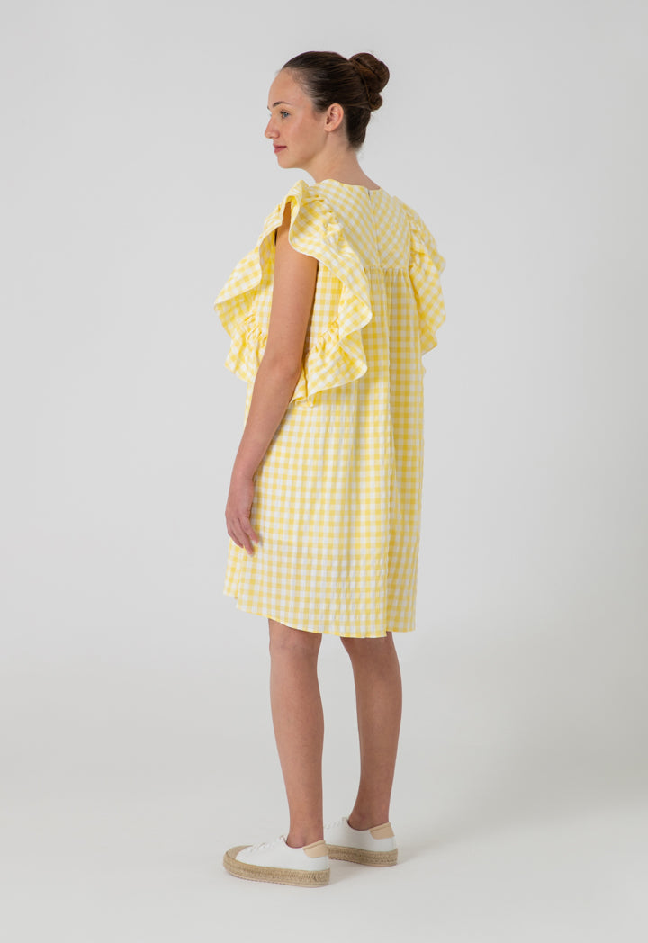 Plaid Seersucker Midi Ruffle Dress