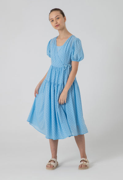 Tiered Overlap Dotted Textured Chiffon Dress