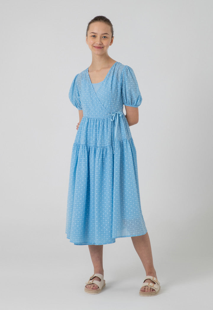 Tiered Overlap Dotted Textured Chiffon Dress
