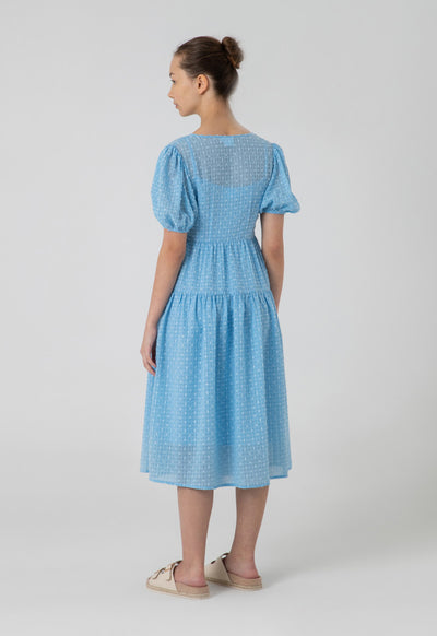 Tiered Overlap Dotted Textured Chiffon Dress