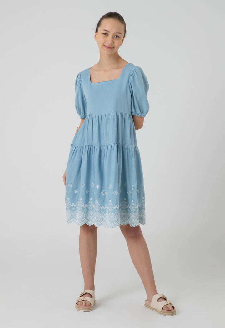 Tiered Scallop Embroidered Midi Dress