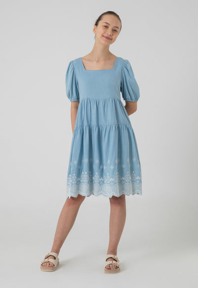 Tiered Scallop Embroidered Midi Dress