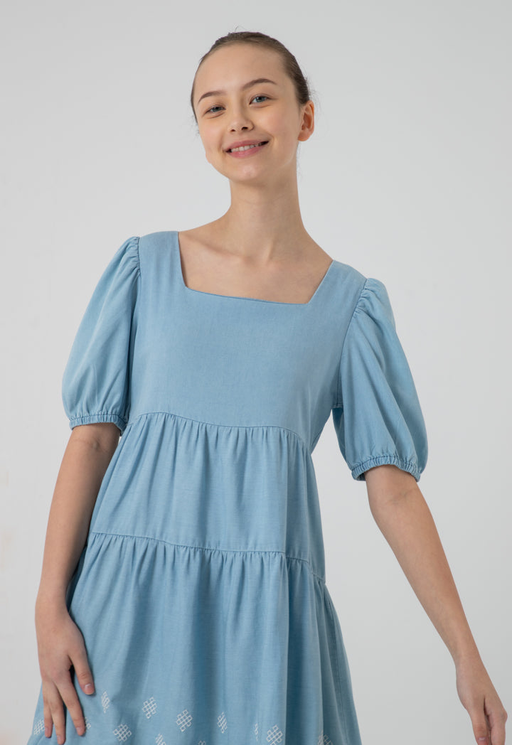Tiered Scallop Embroidered Midi Dress
