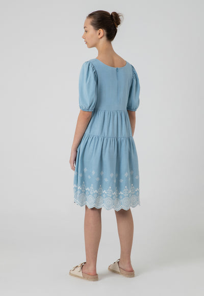 Tiered Scallop Embroidered Midi Dress