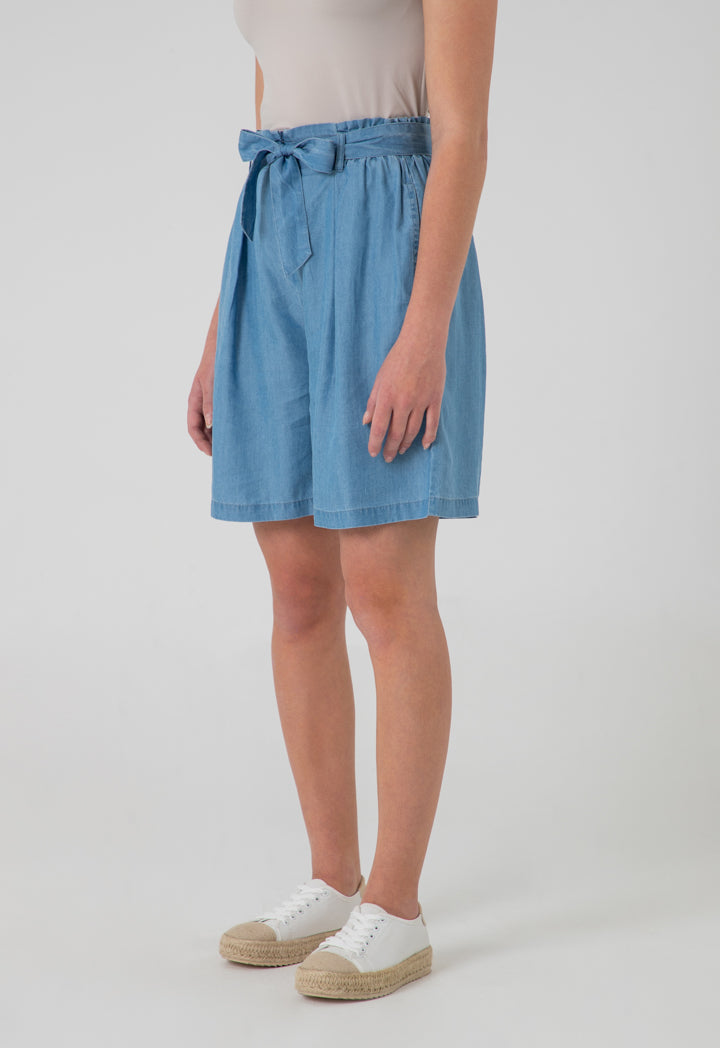 Frill Self Tie Denim Loose Short