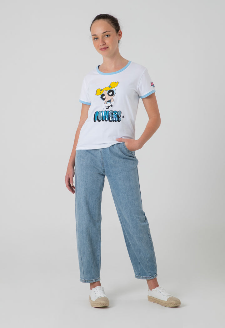 Powerpuff Girls Bubbles Sequins Digital Print T-Shirt