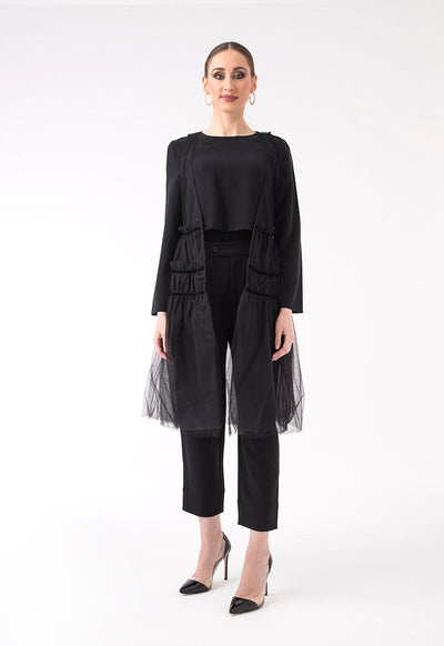 Pleated Long Tulle Outerwear