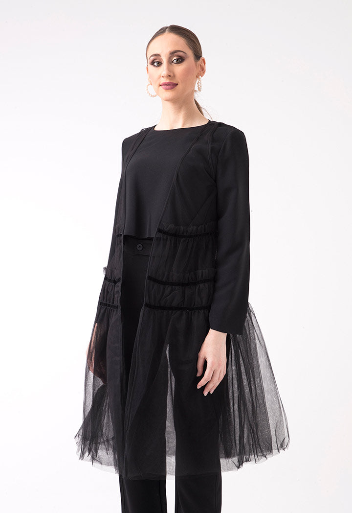 Pleated Long Tulle Outerwear